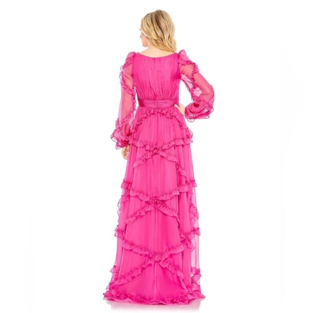 Mac Duggal A68223 Cascaded Ruffles Puff Sleeve Gown - Picture 2 of 7